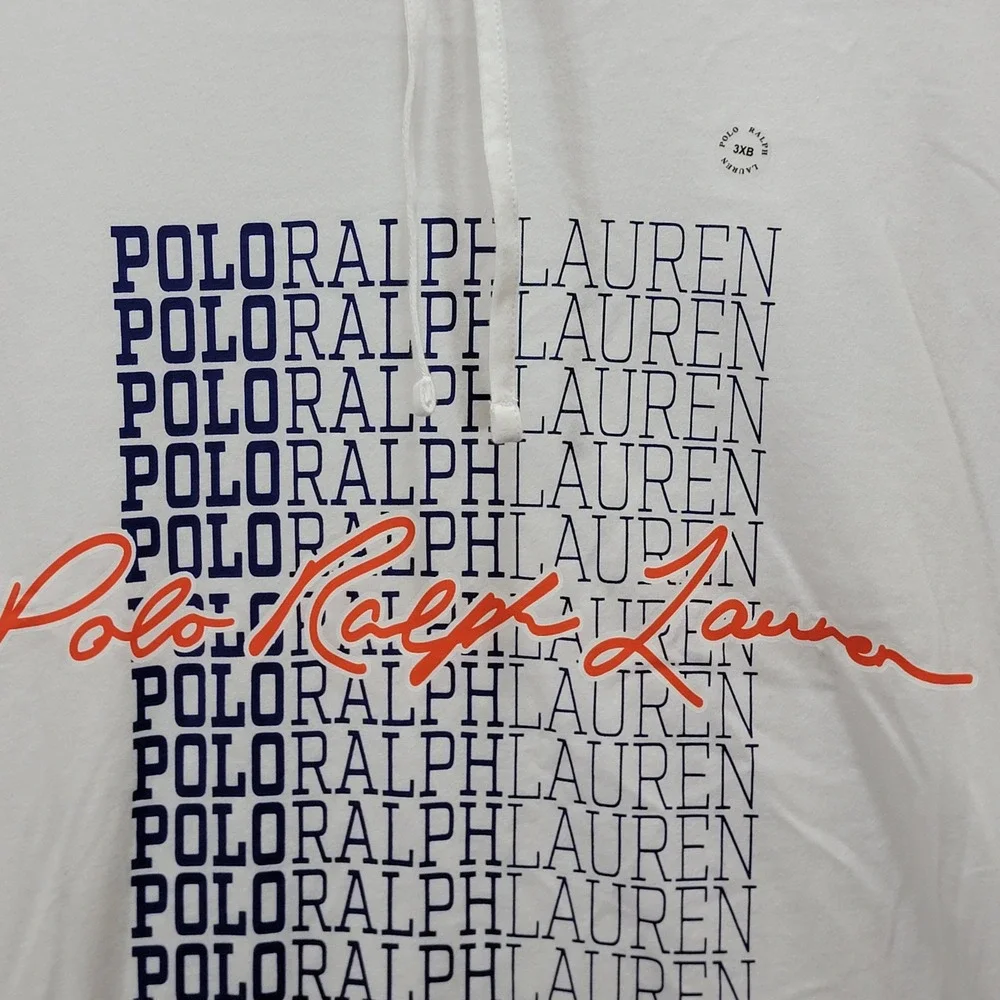 Polo Ralph Lauren Mens 3XB BigTall White Stacked Logo Graphic Hooded T-Shirt NWT